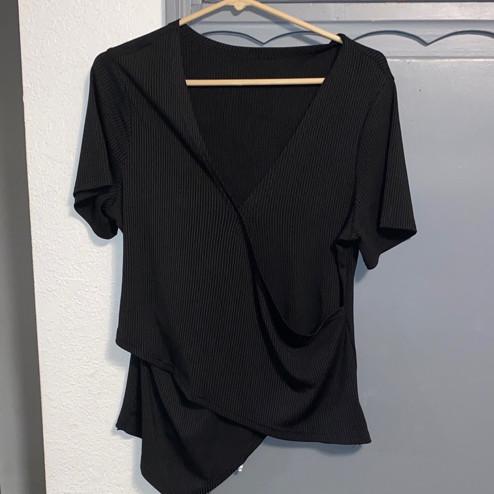 Black V-Neck Wrap Top